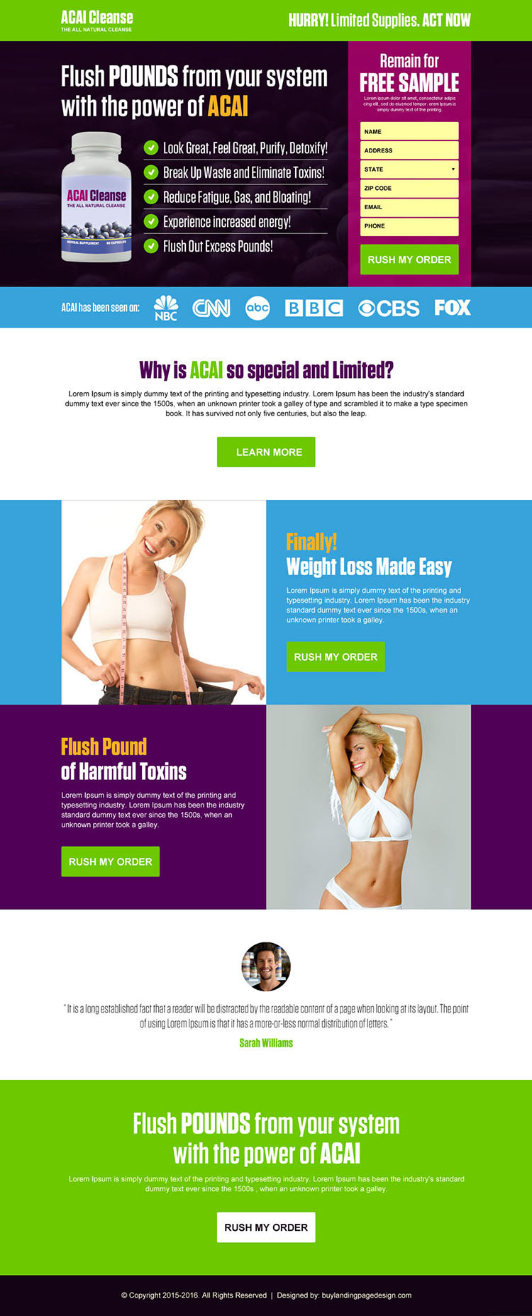 acai berry weight loss product lead magnet landing page design