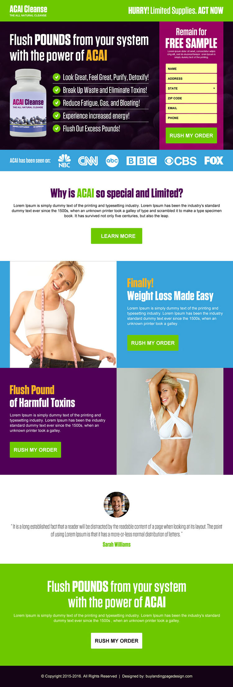 acai cleanse weight loss responsive landing page design