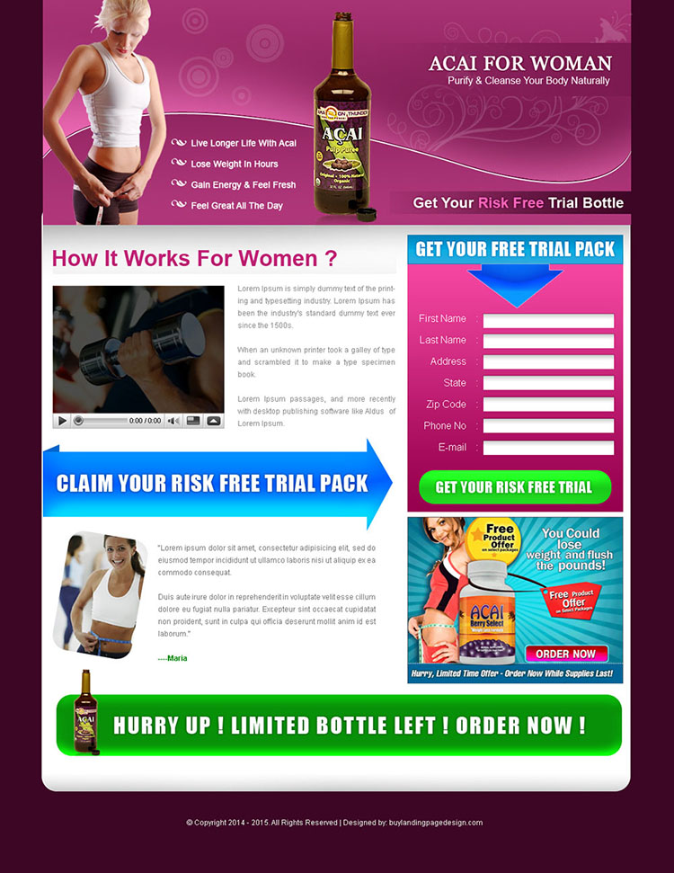 acai berry for women appealing and attractive landing page design for sale