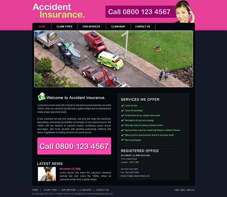 accident insurance website template design psd for sale