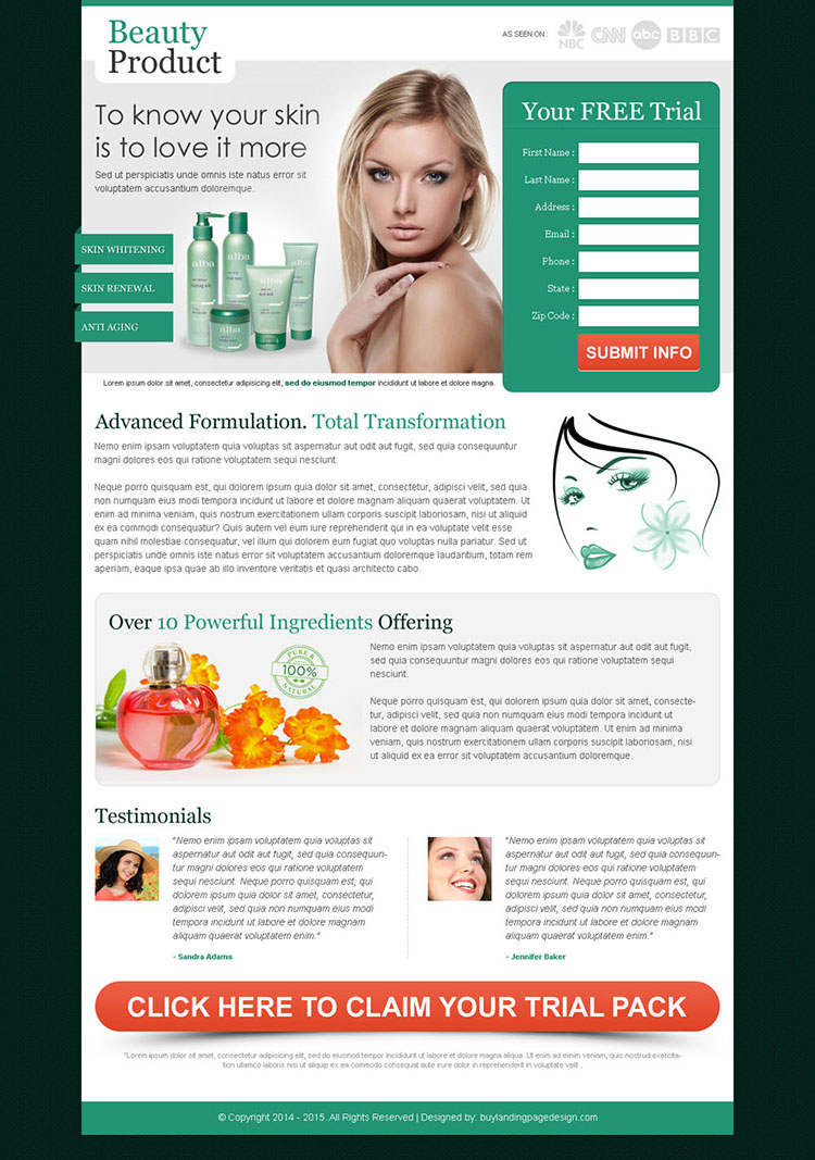 effective beauty product for your glowing skin attractive and converting landing page design