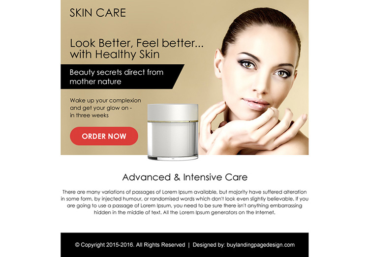 advance intensive skin care ppv landing page design