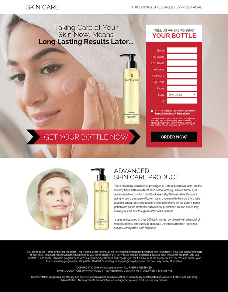 skin care product trial offering bank page design
