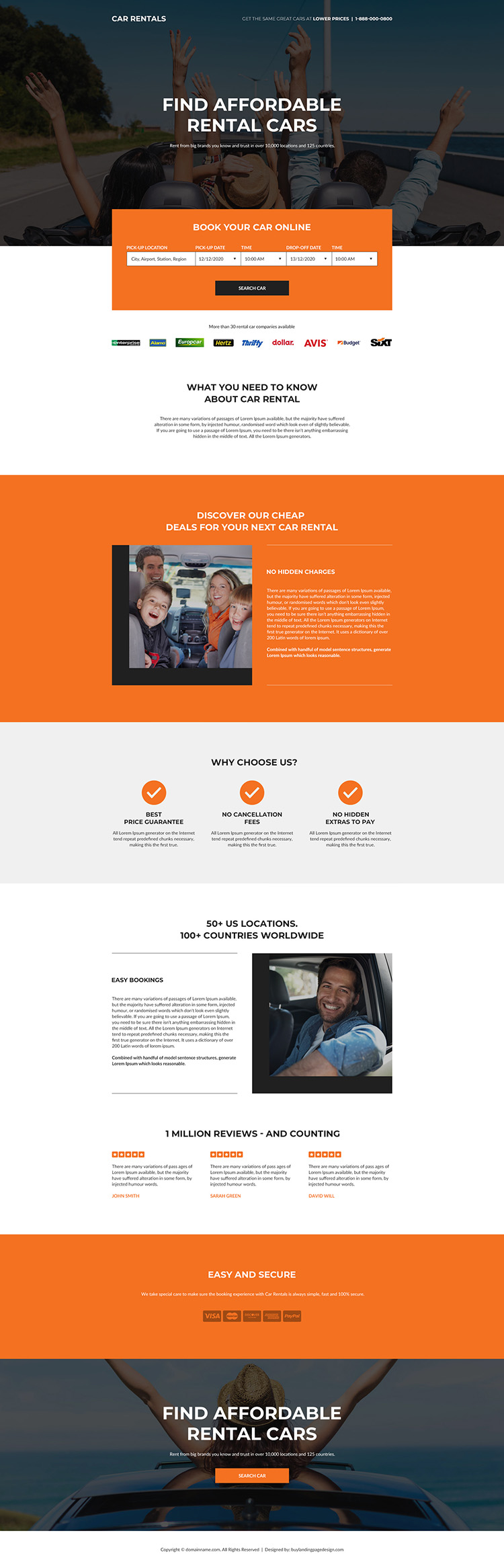 affordable car rental service responsive landing page design