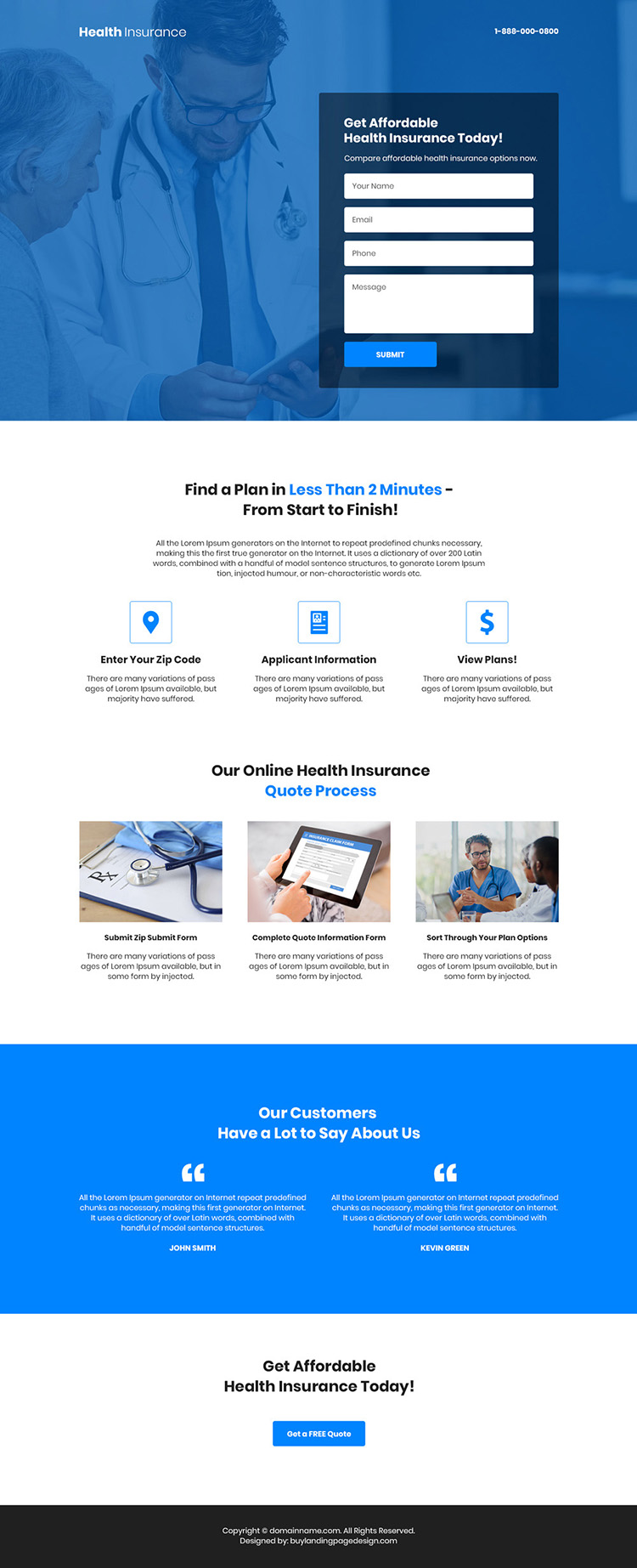 affordable health insurance lead capture responsive landing page design