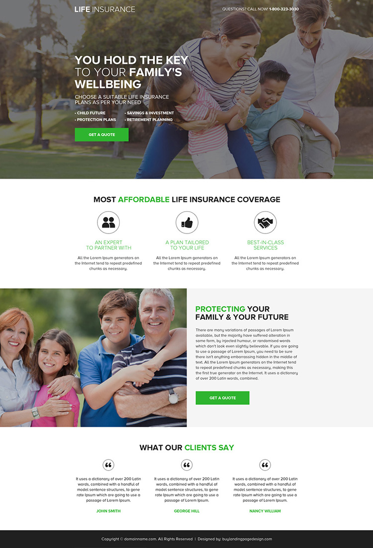 responsive life insurance quote mini landing page design