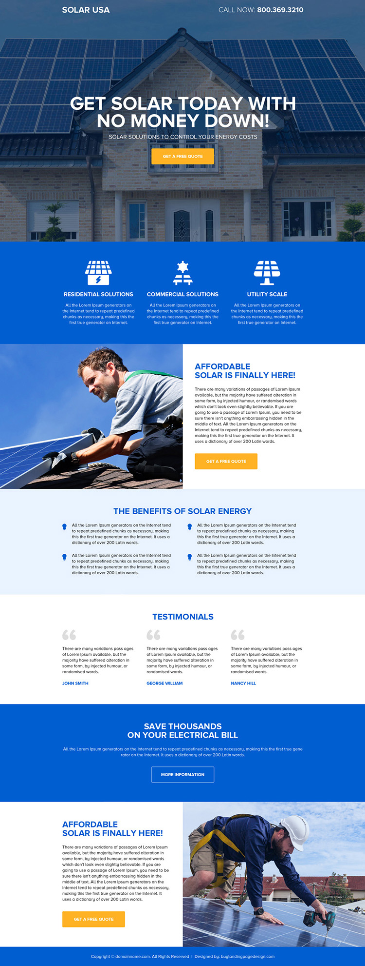 affordable solar energy responsive landing page design