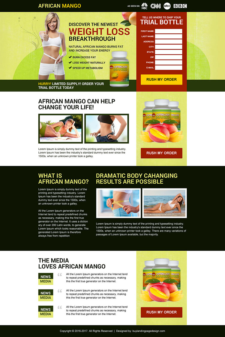 african mango weight loss supplement landing page design