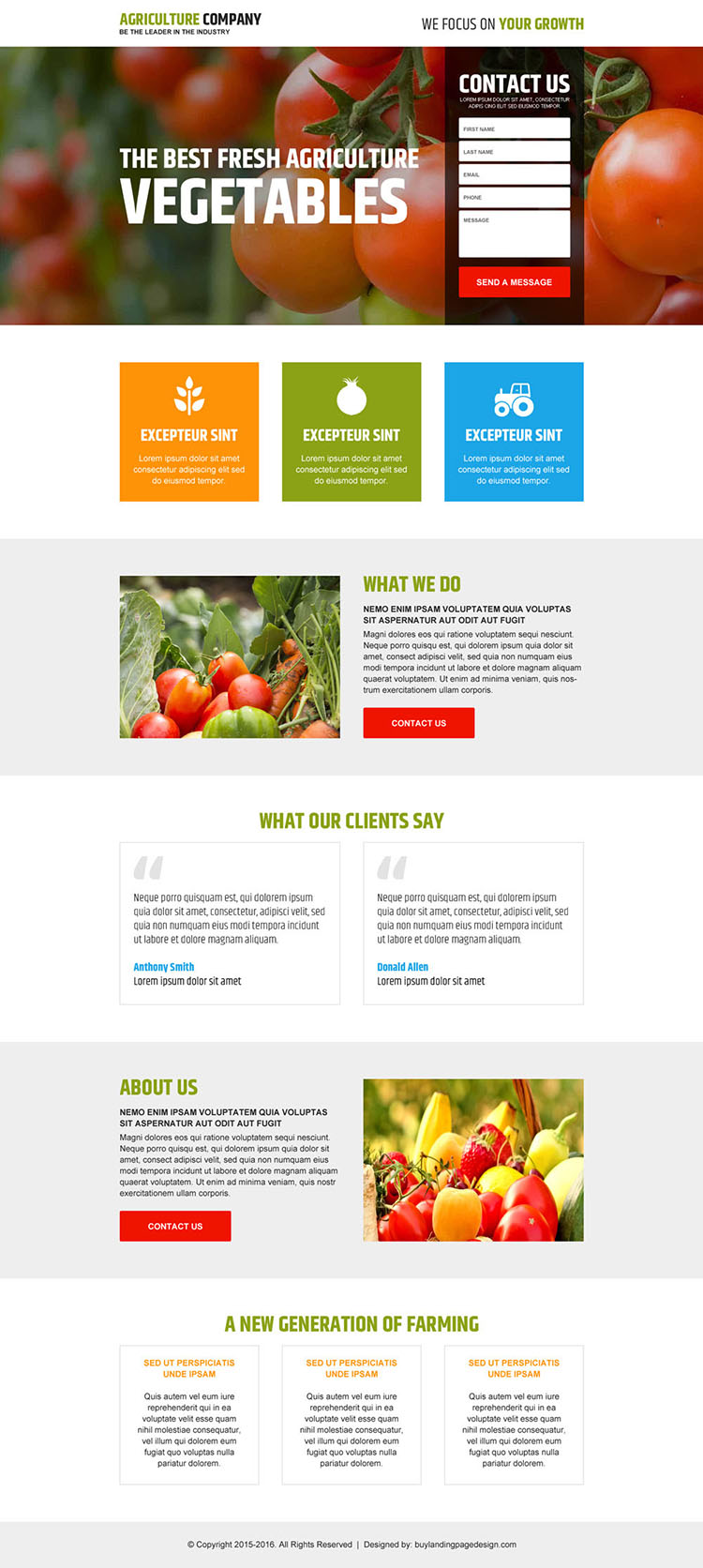 agriculture company lead generating landing page design