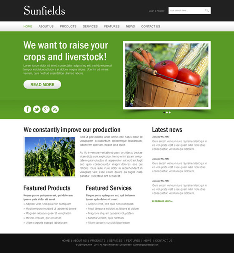 agriculture crops website design psd