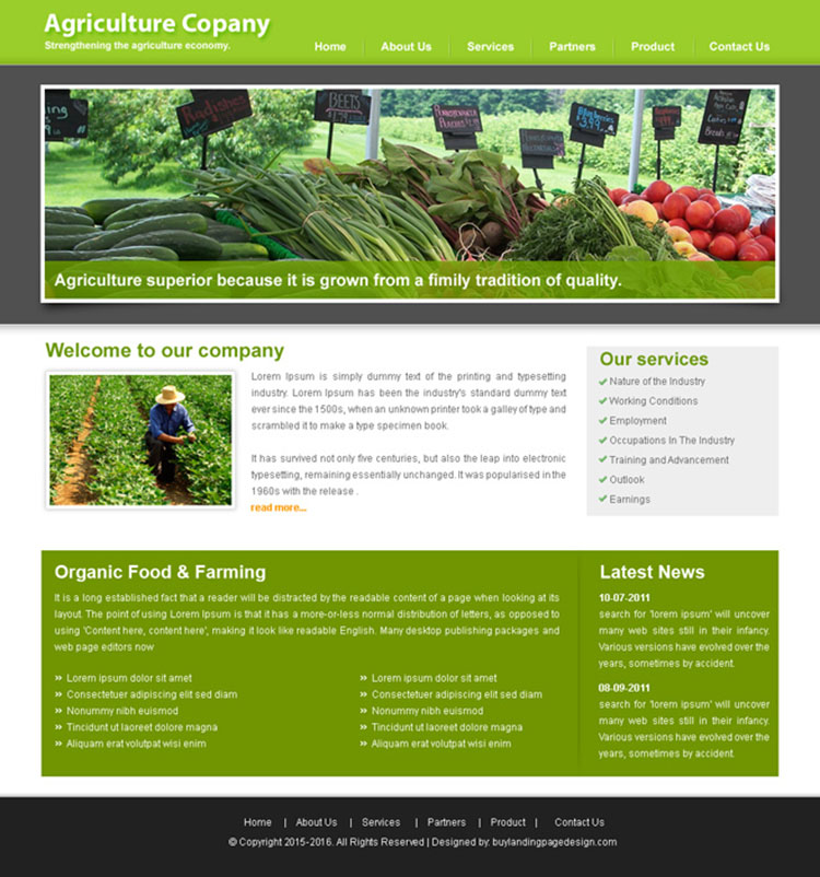 agriculture website template design PSD for sale