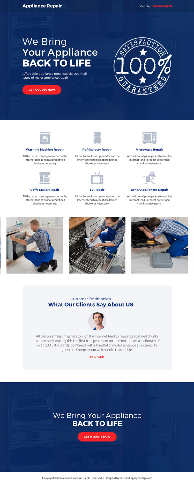 affordable appliance repair service bootstrap landing page