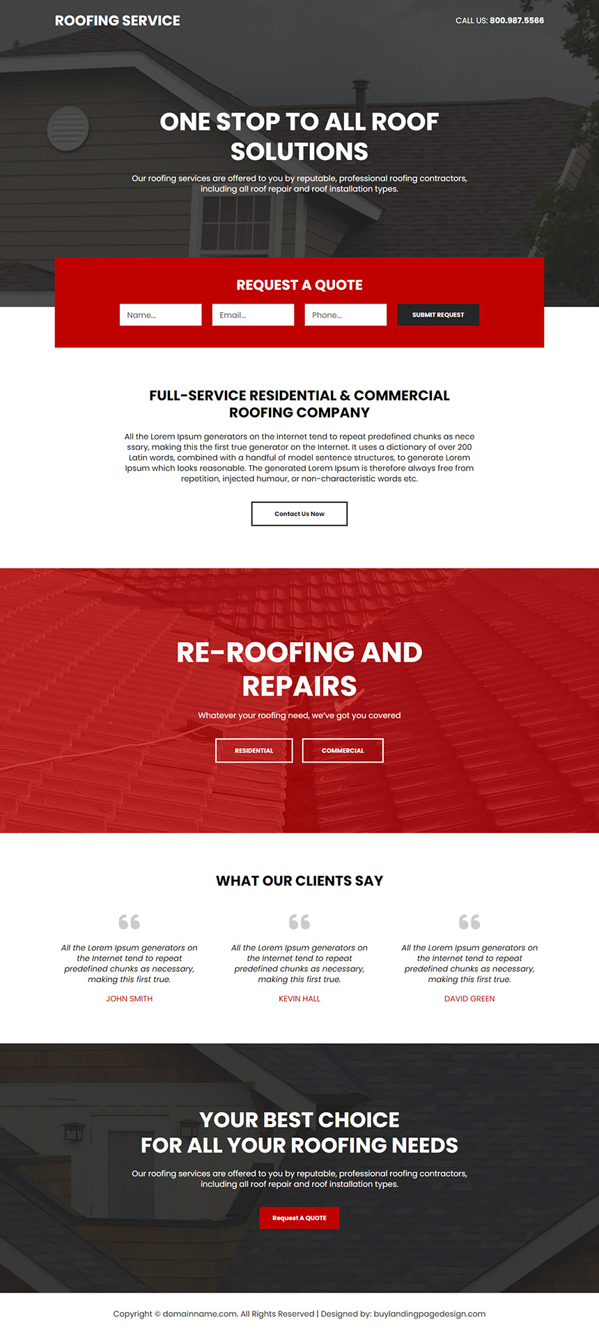 roofing service free quote responsive landing page