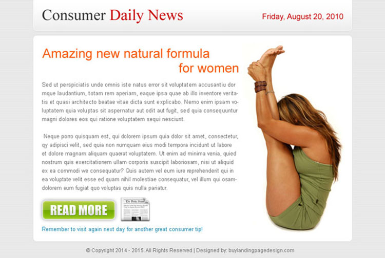 amazing new natural formula for women ppv landing page design