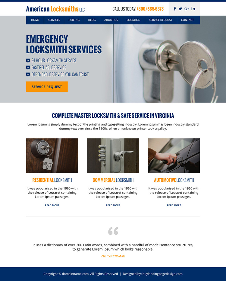 american locksmith service responsive website design