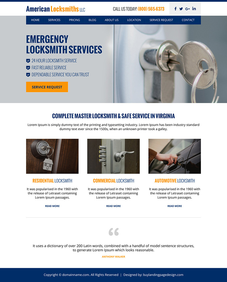 emergency locksmith services minimal website design