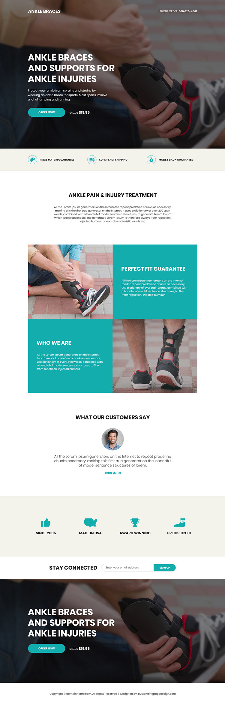 ankle brace product responsive landing page design