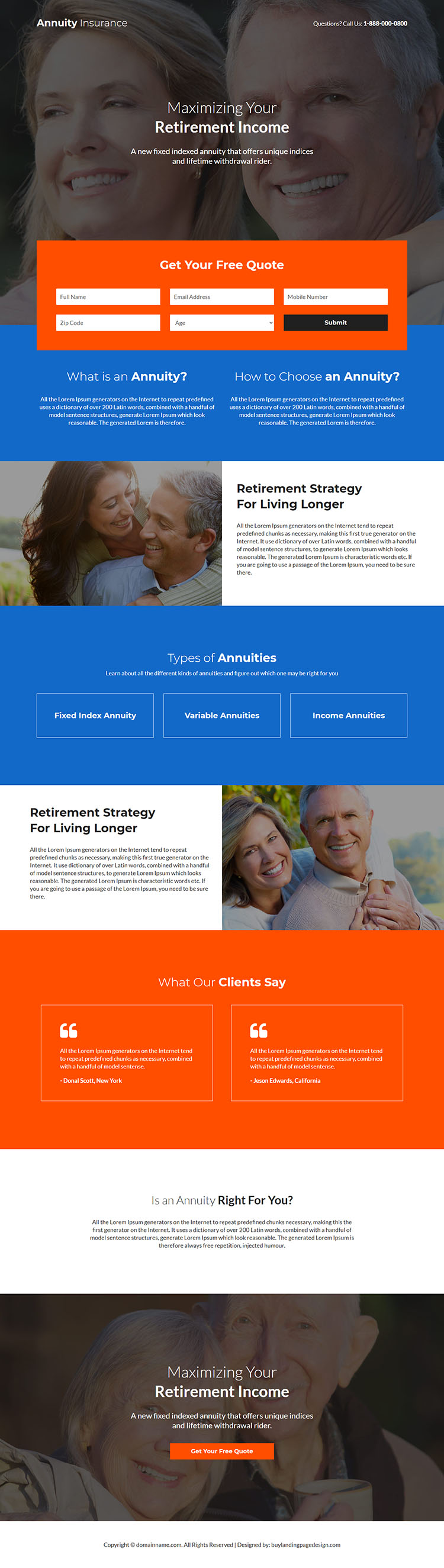 annuity insurance plans free quote responsive landing page