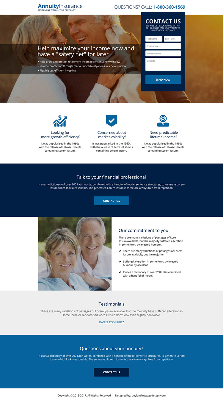 responsive annuity insurance plans landing page design