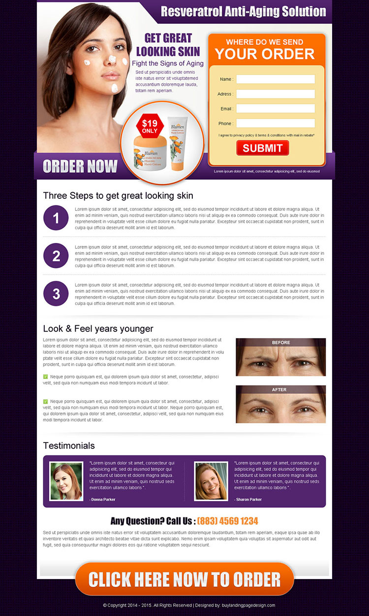 anti ageing skin care product converting html landing page design template