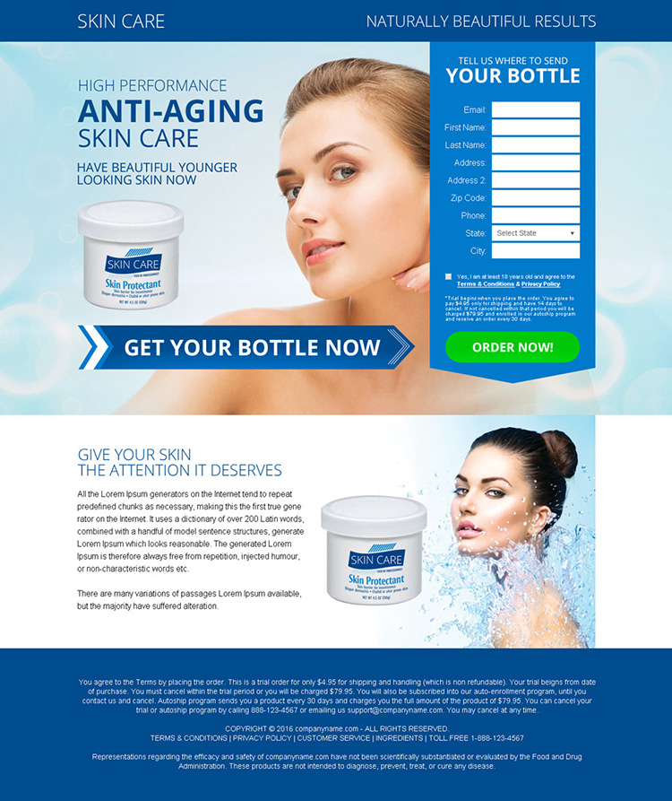 anti aging skin care bank page design