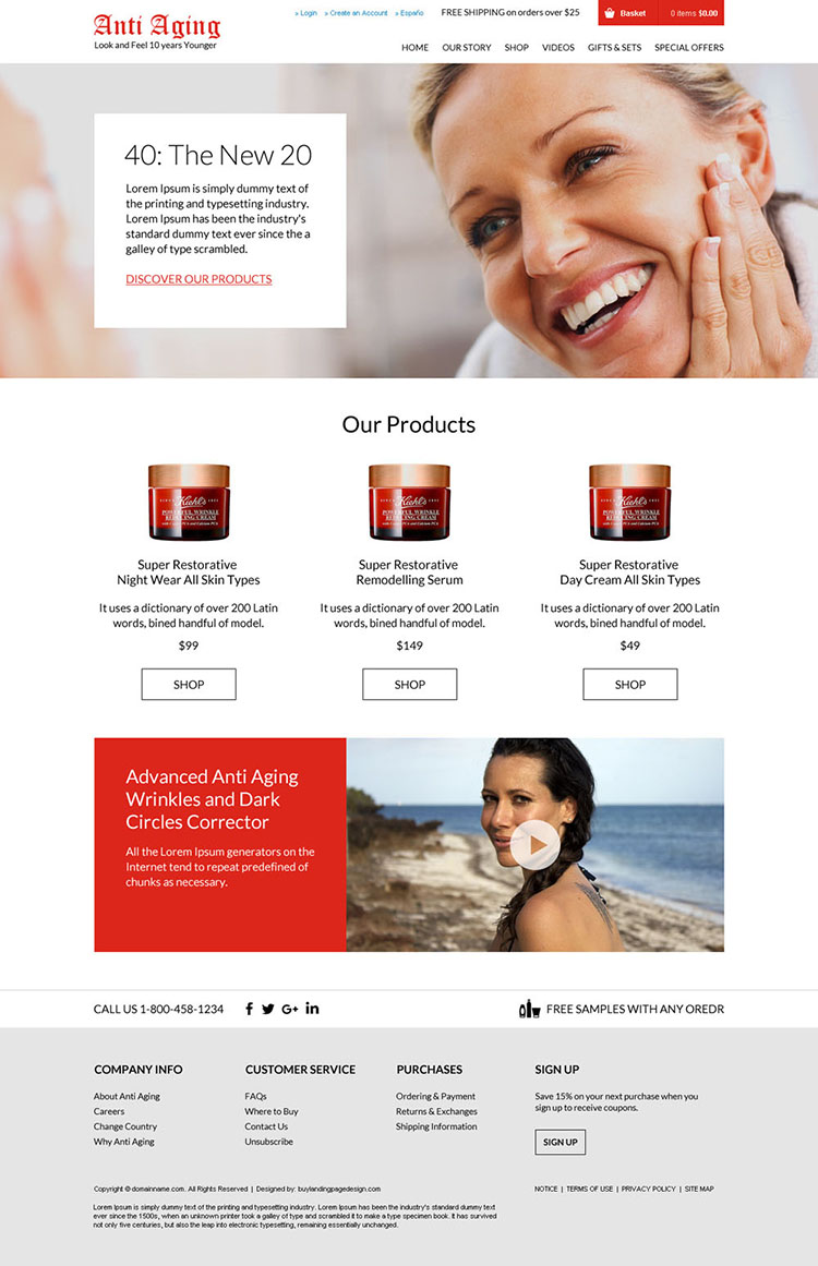 anti ageing products selling responsive website design
