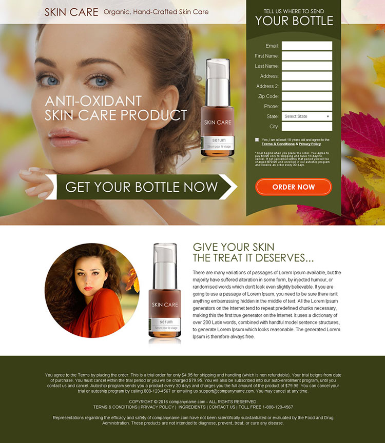 anti oxidant skin care bank page design