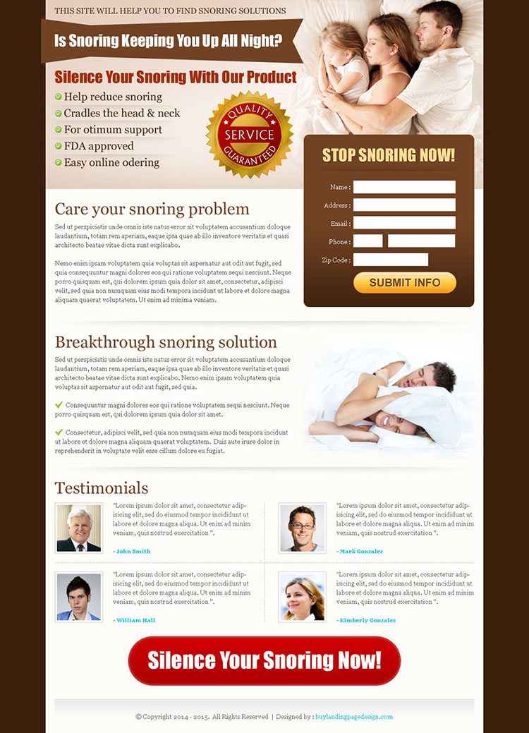 anti snoring product lead capture landing page