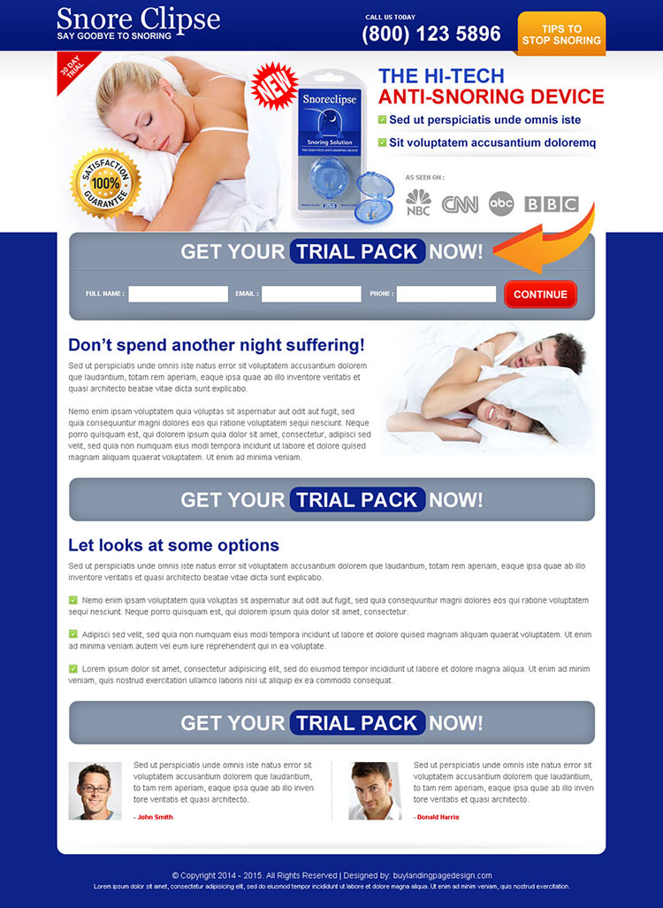 anti snoring device lead capture clean and effective landing page design