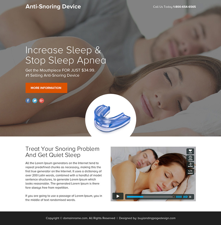 anti snoring device selling responsive funnel landing page