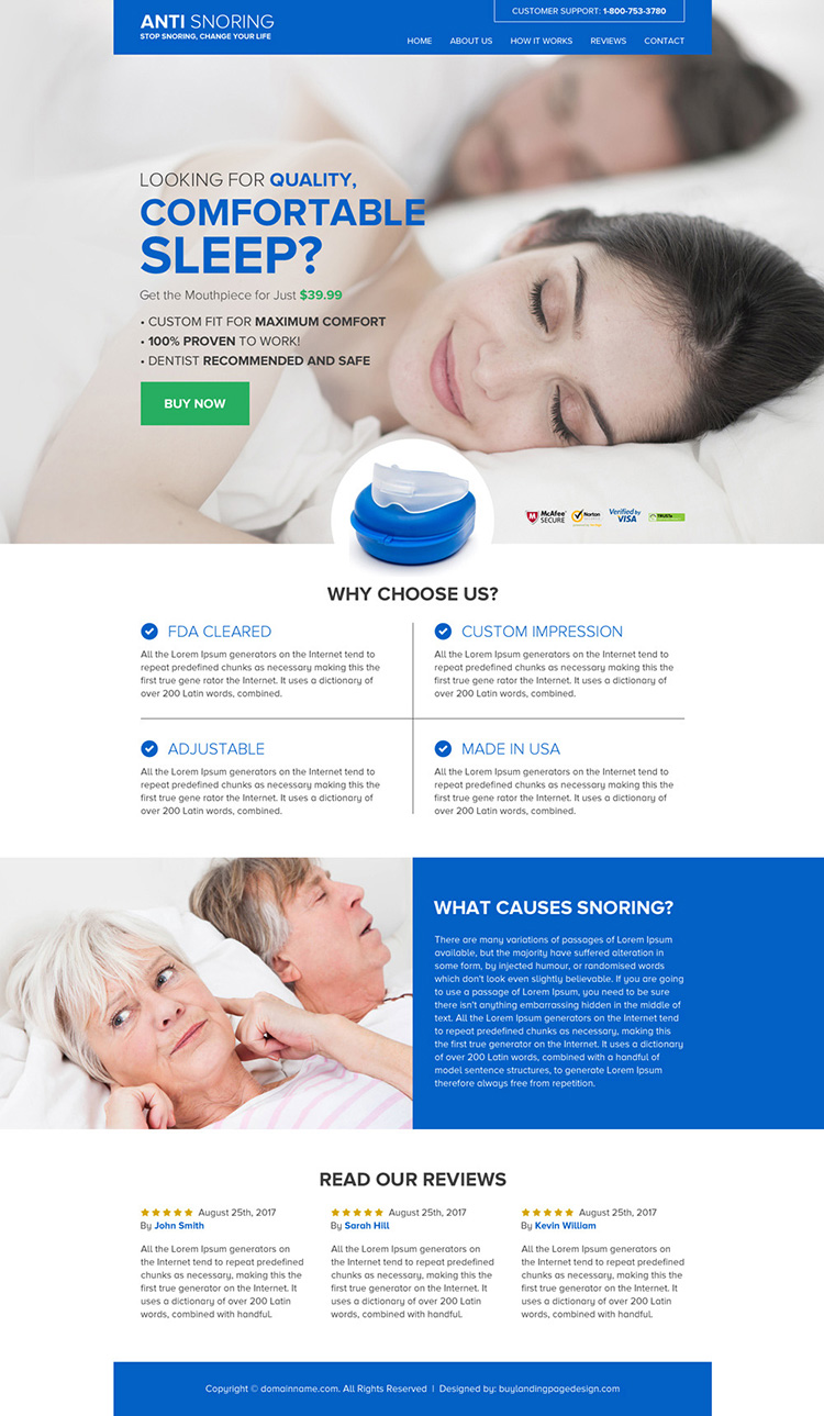 anti snoring mouthpiece selling responsive website design