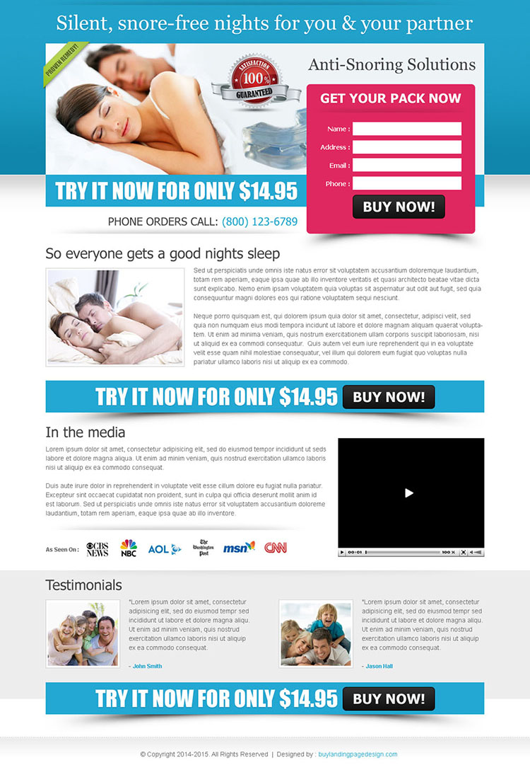 anti snoring lead capture landing page example