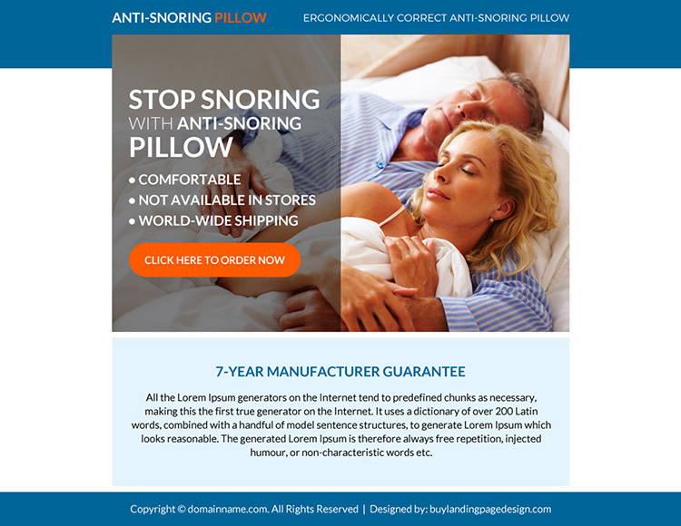 anti snoring pillow selling ppv landing page design