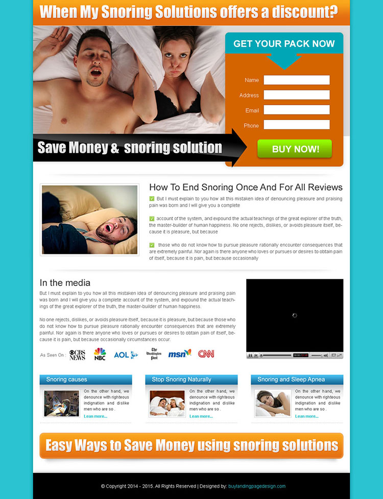 clean anti snoring lead capture landing page