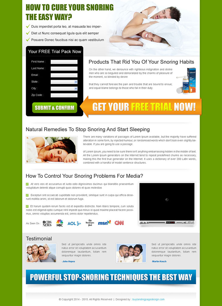 anti snoring pillow lead capture landing page design to boost your traffic and sale