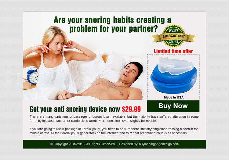 anti snoring product selling ppv landing page design