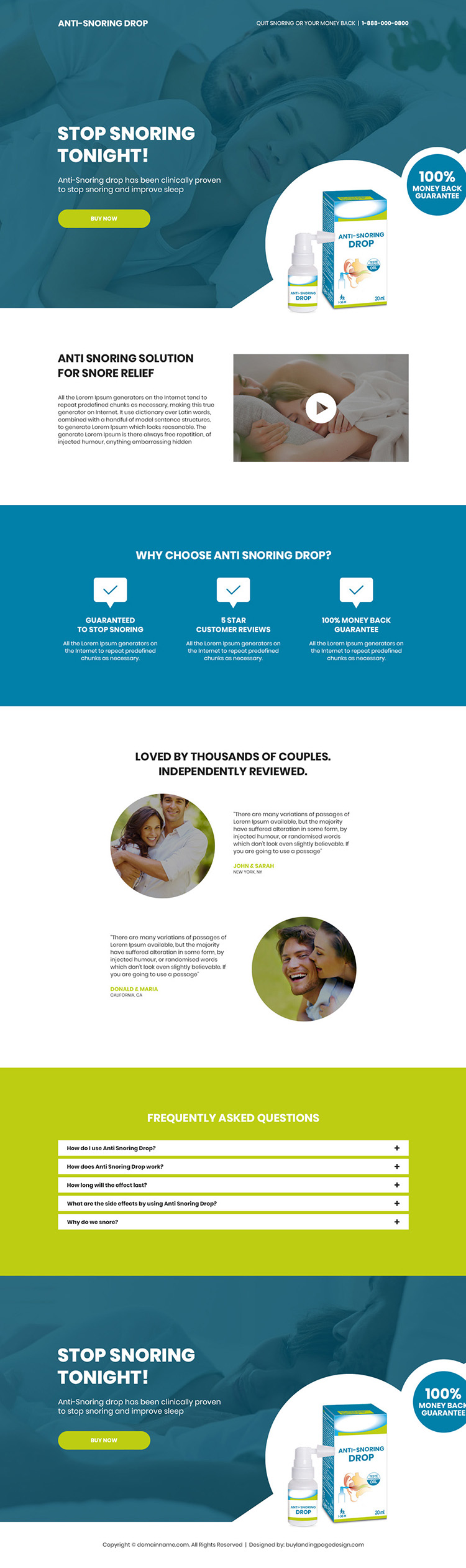 anti snoring drop responsive landing page design