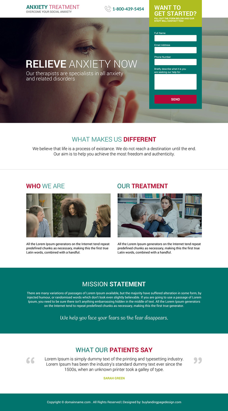 anxiety treatment therapist responsive landing page design