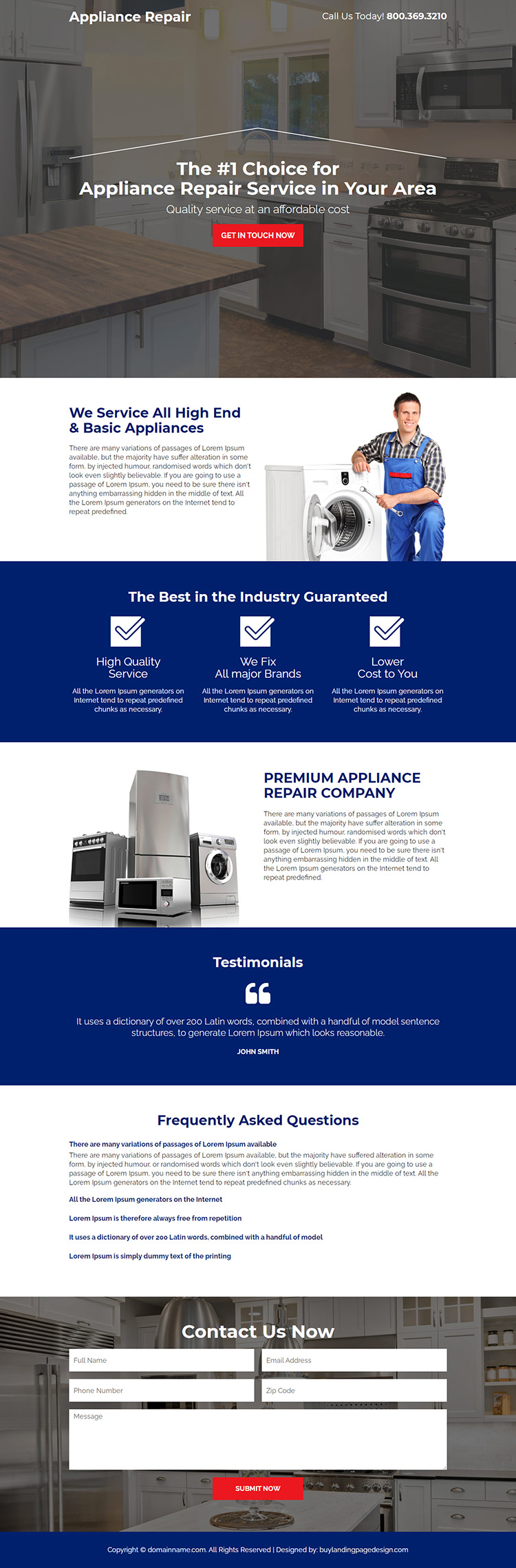 appliance repair service responsive landing page