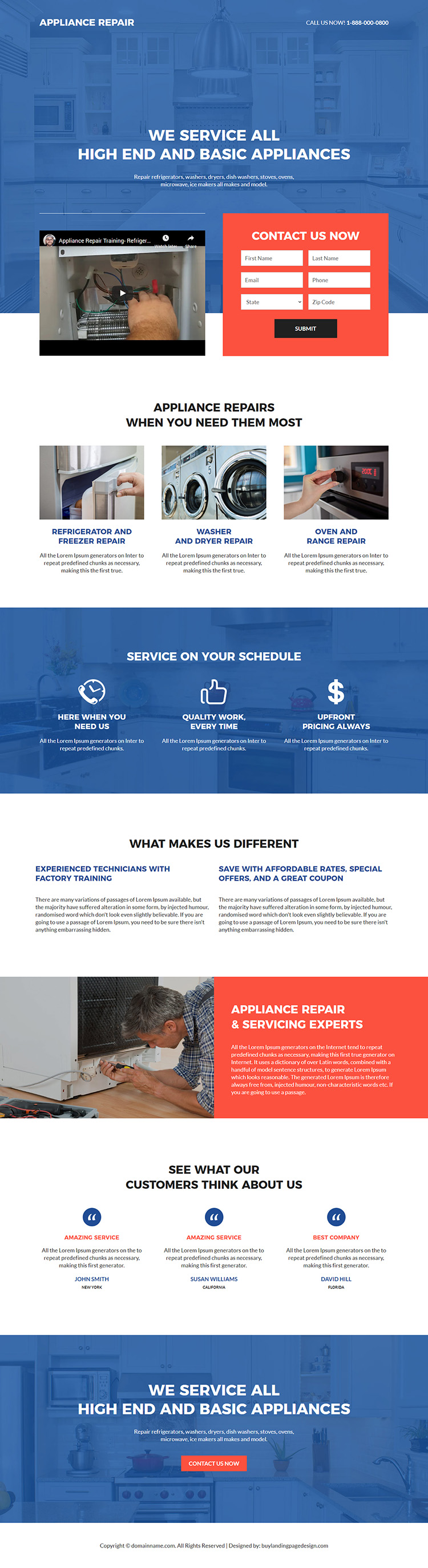 appliance repair service lead capture responsive landing page design