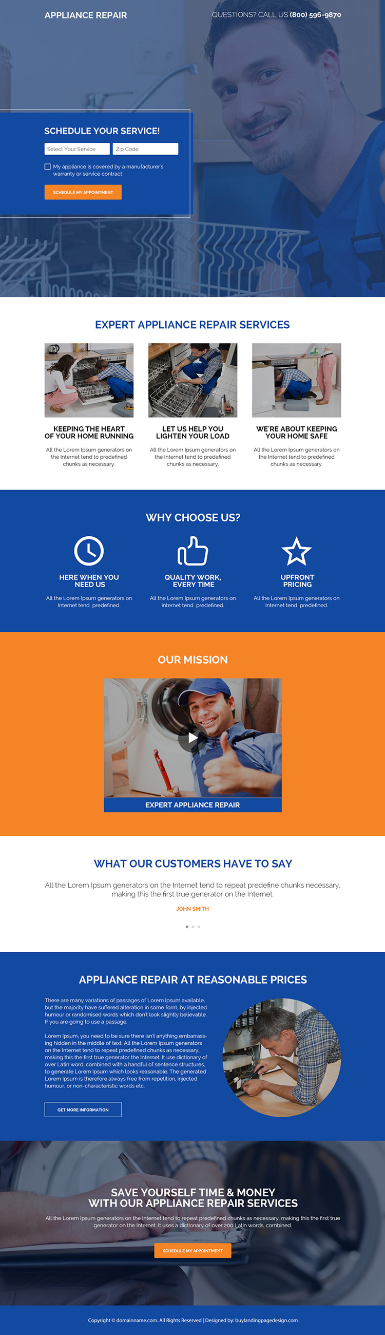 appliance repair schedule booking responsive landing page