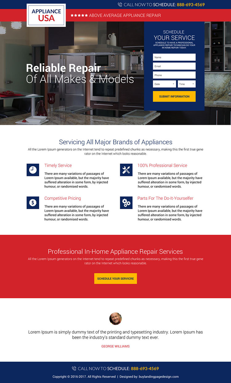 appliance repair service USA responsive landing page design