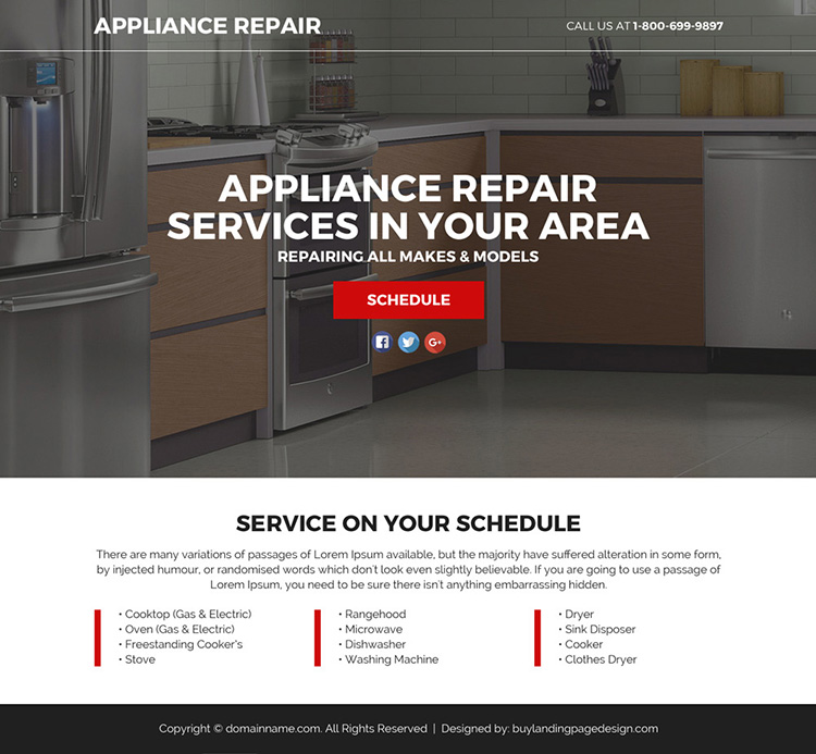 appliance repair service responsive funnel landing page