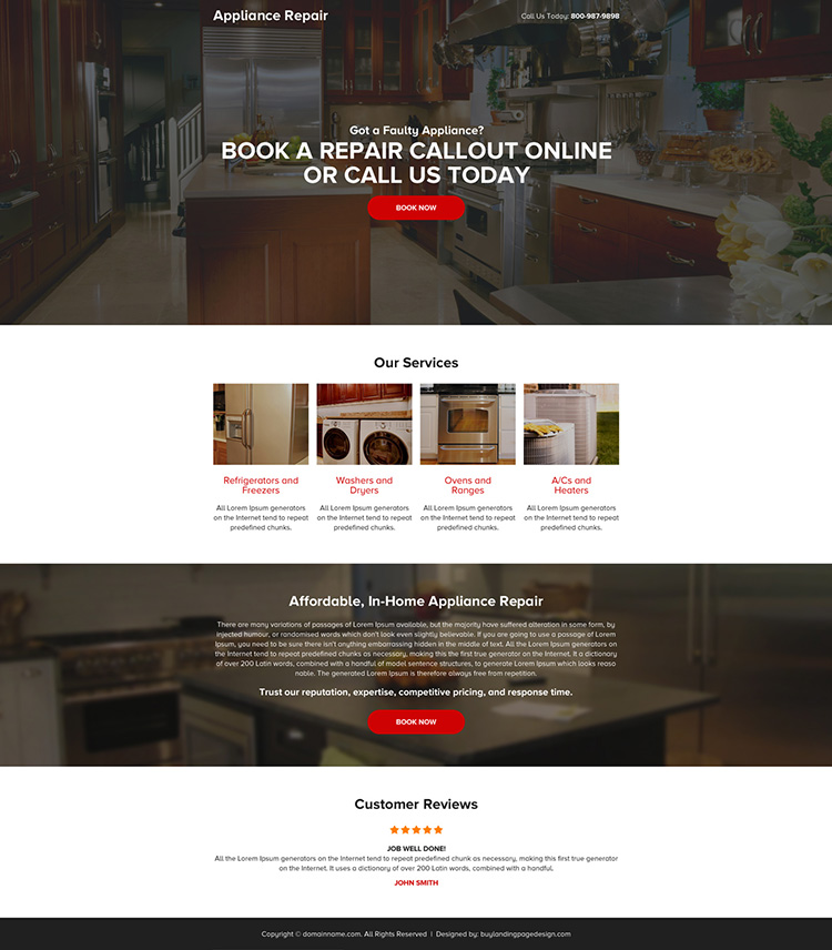 appliance repair mini responsive landing page design