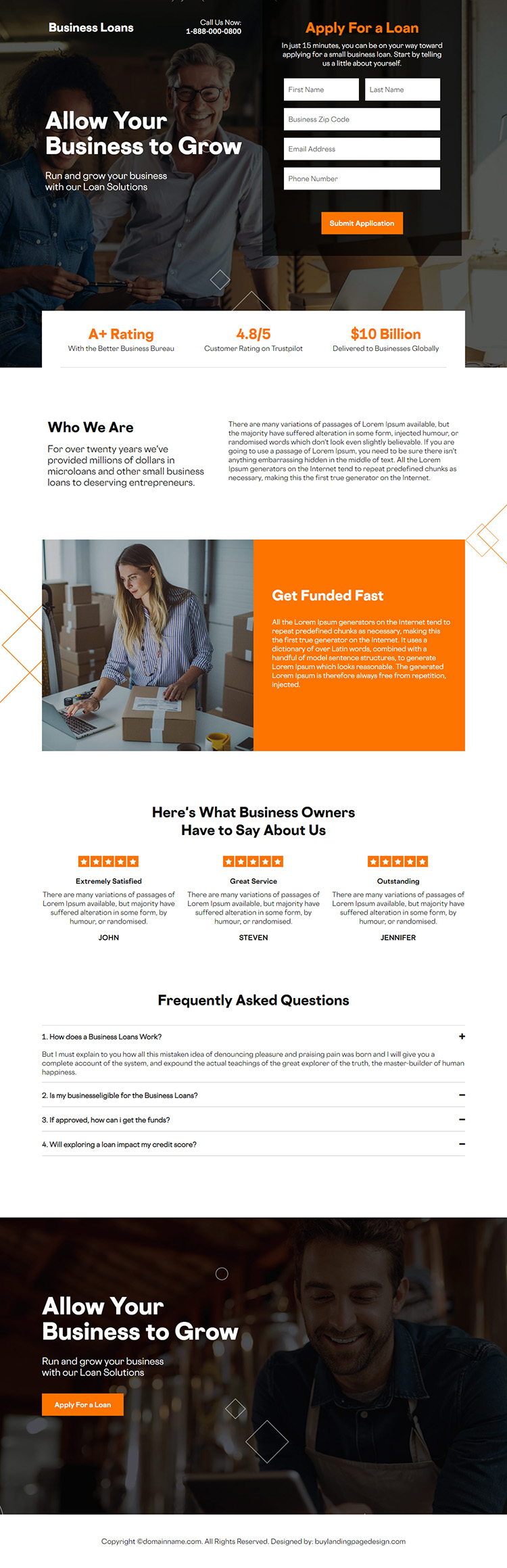 business funding responsive landing page design
