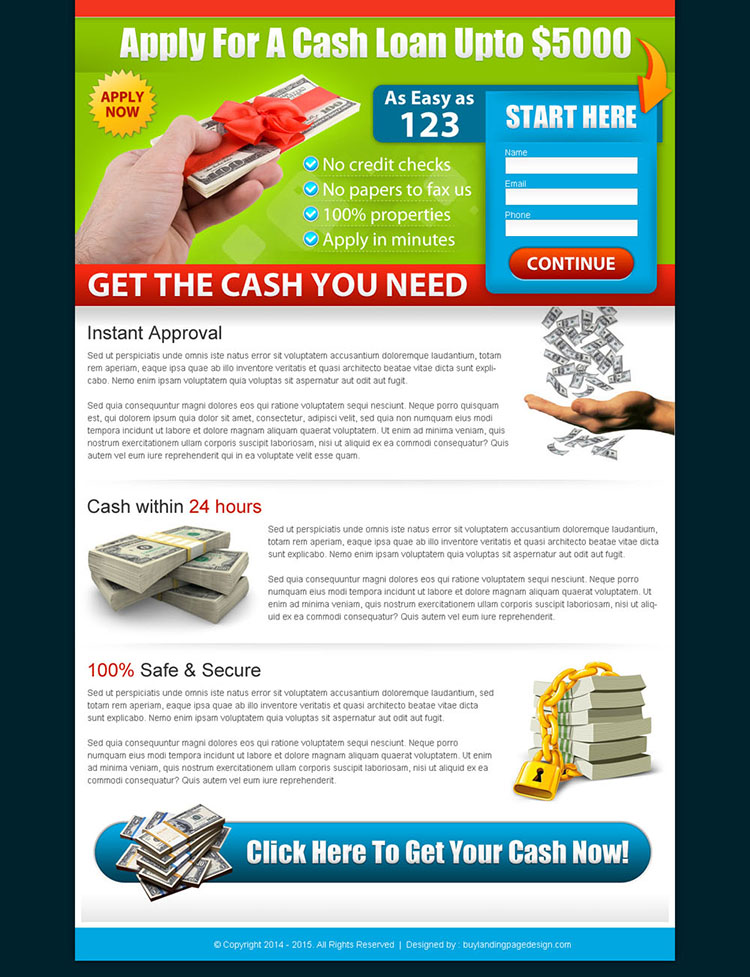 cash loan simple and clean landing page template