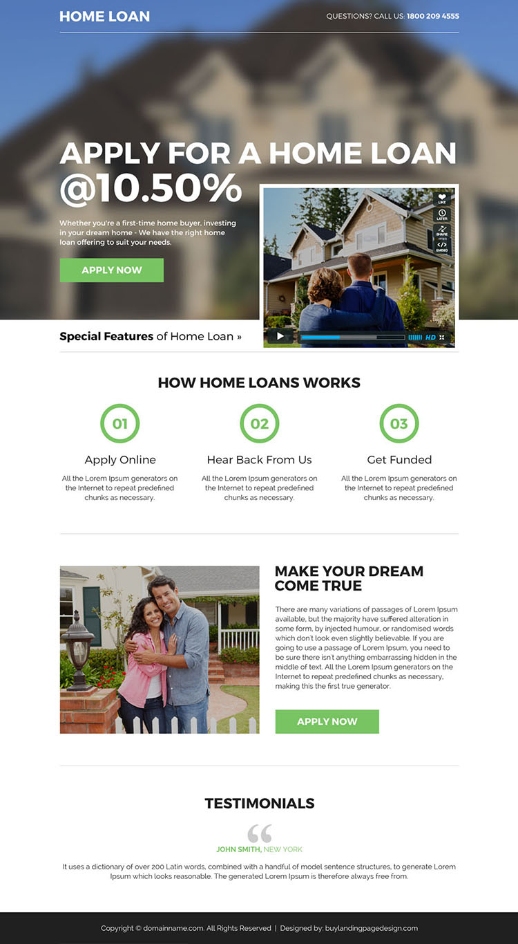 home loan mini video landing page design