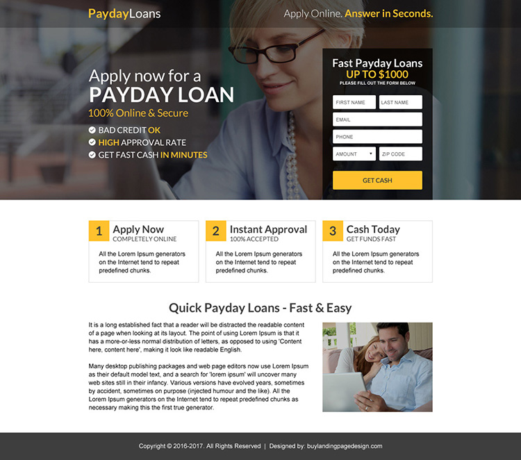 responsive payday loan lead capturing mini landing page