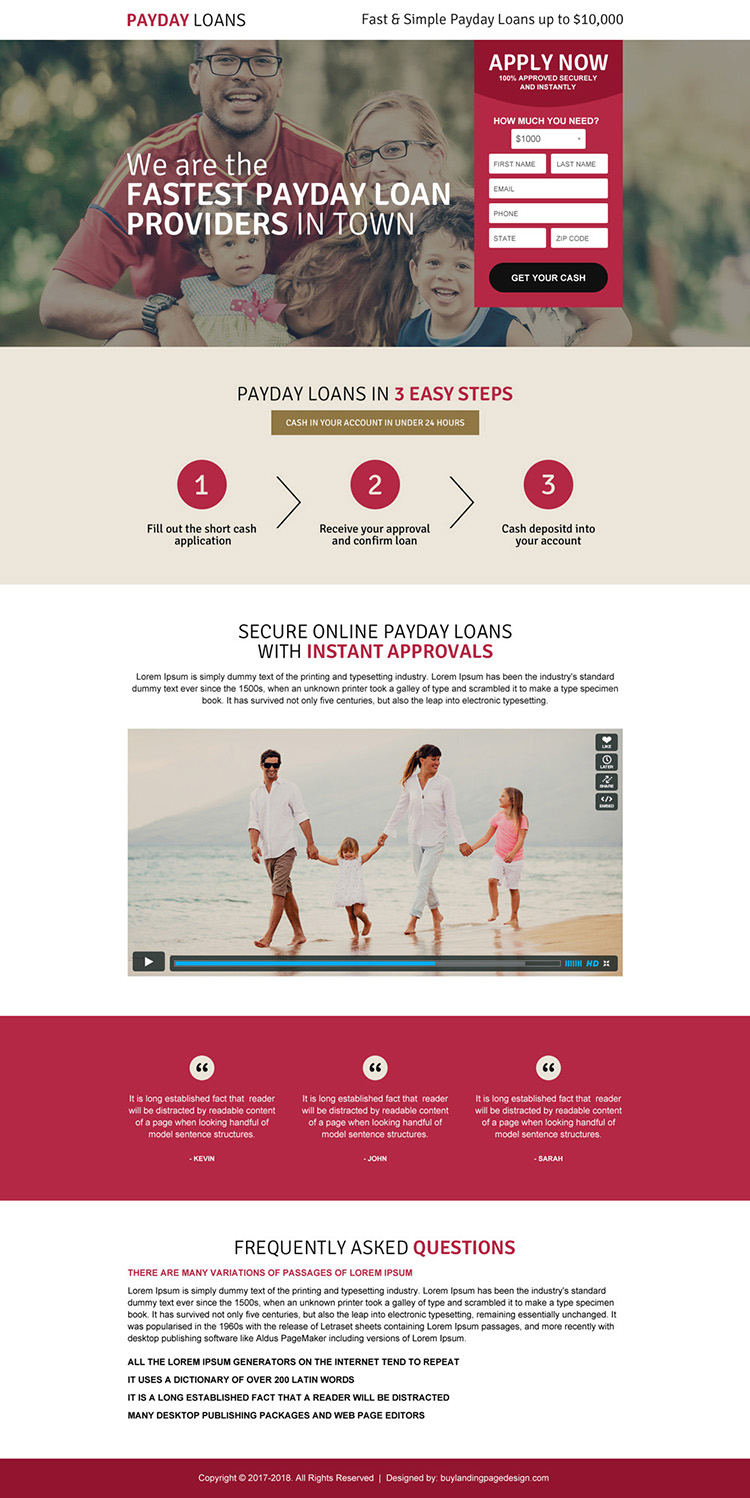 fastest payday loan landing page design template
