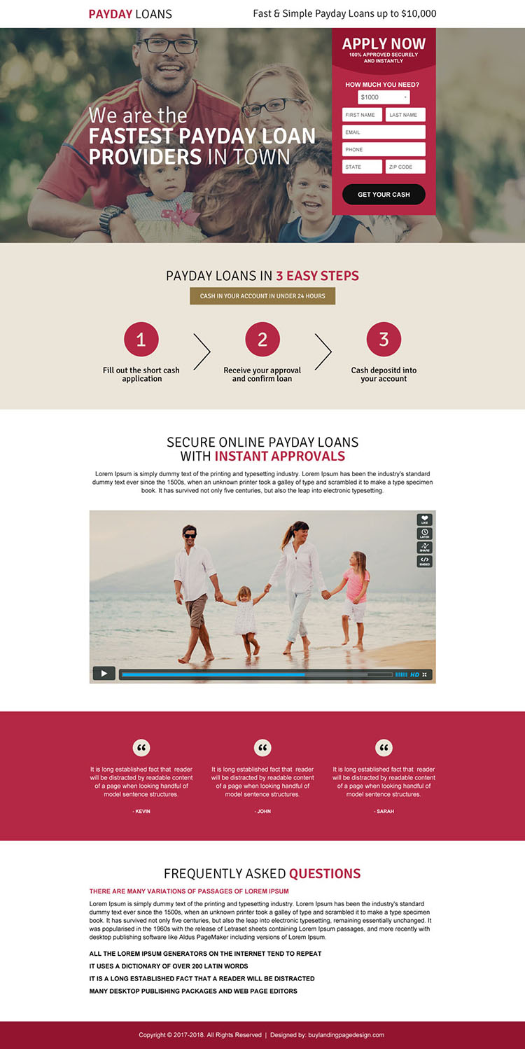 fastest payday loan responsive landing page design